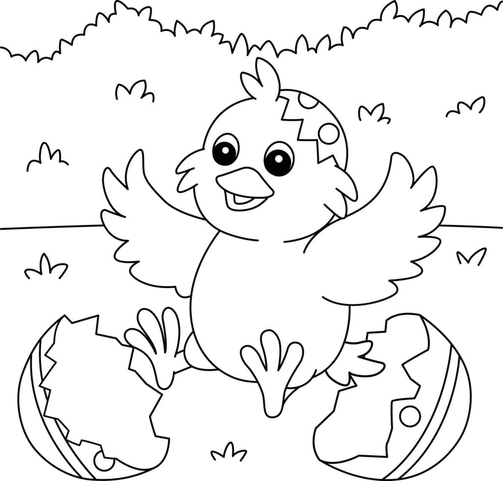 Chick Pop Out In Easter Egg Coloring Page vector