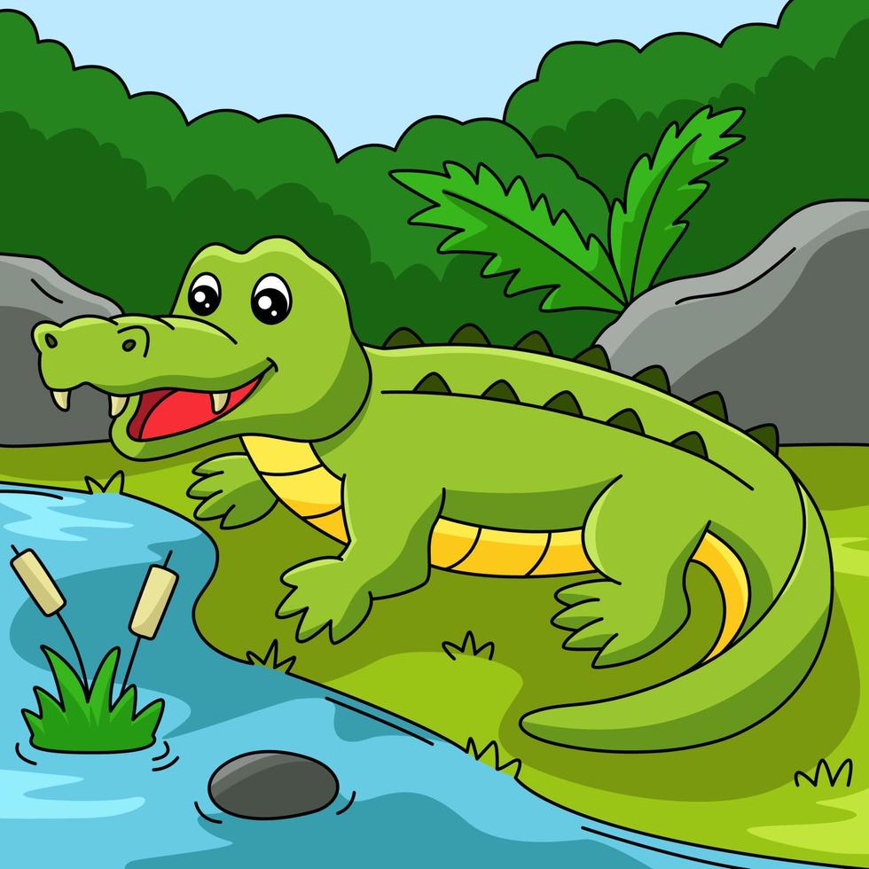 Crocodile Cartoon Colored Animal Illustration vector