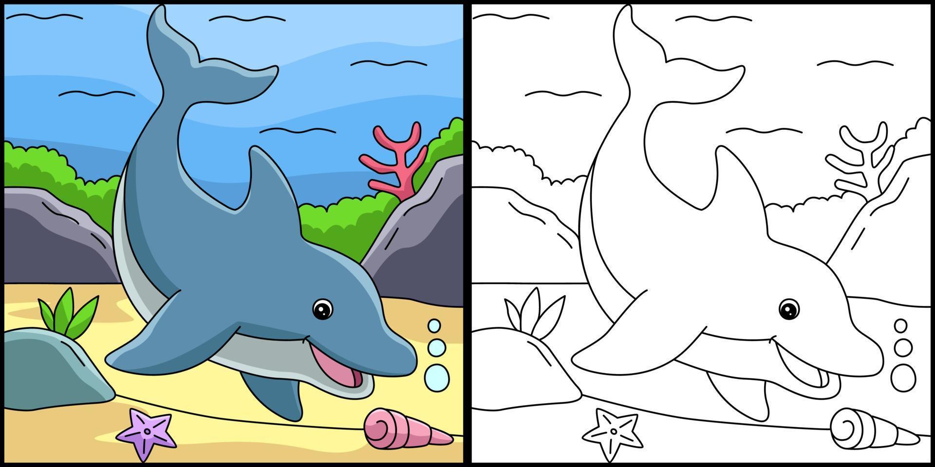 ilustración coloreada de la página para colorear de delfines vector