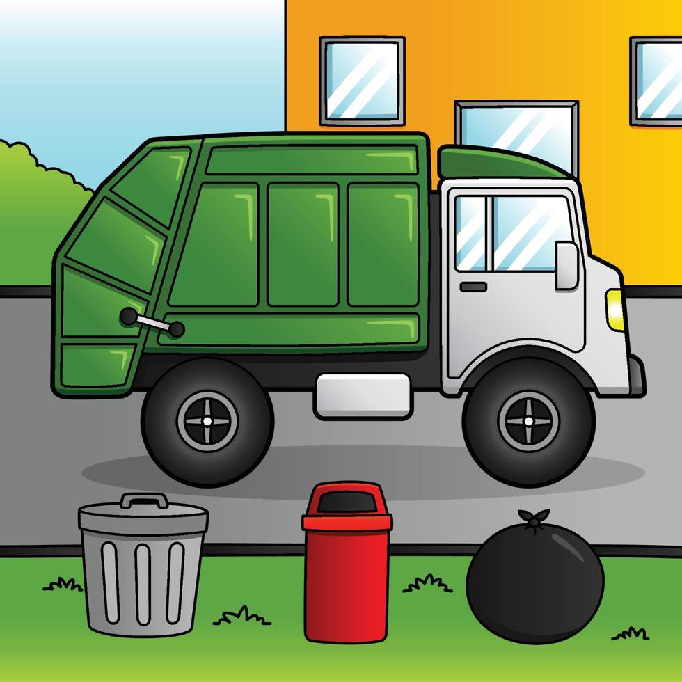 Garbage Truck Cartoon Colored Vehicle Illustration vector