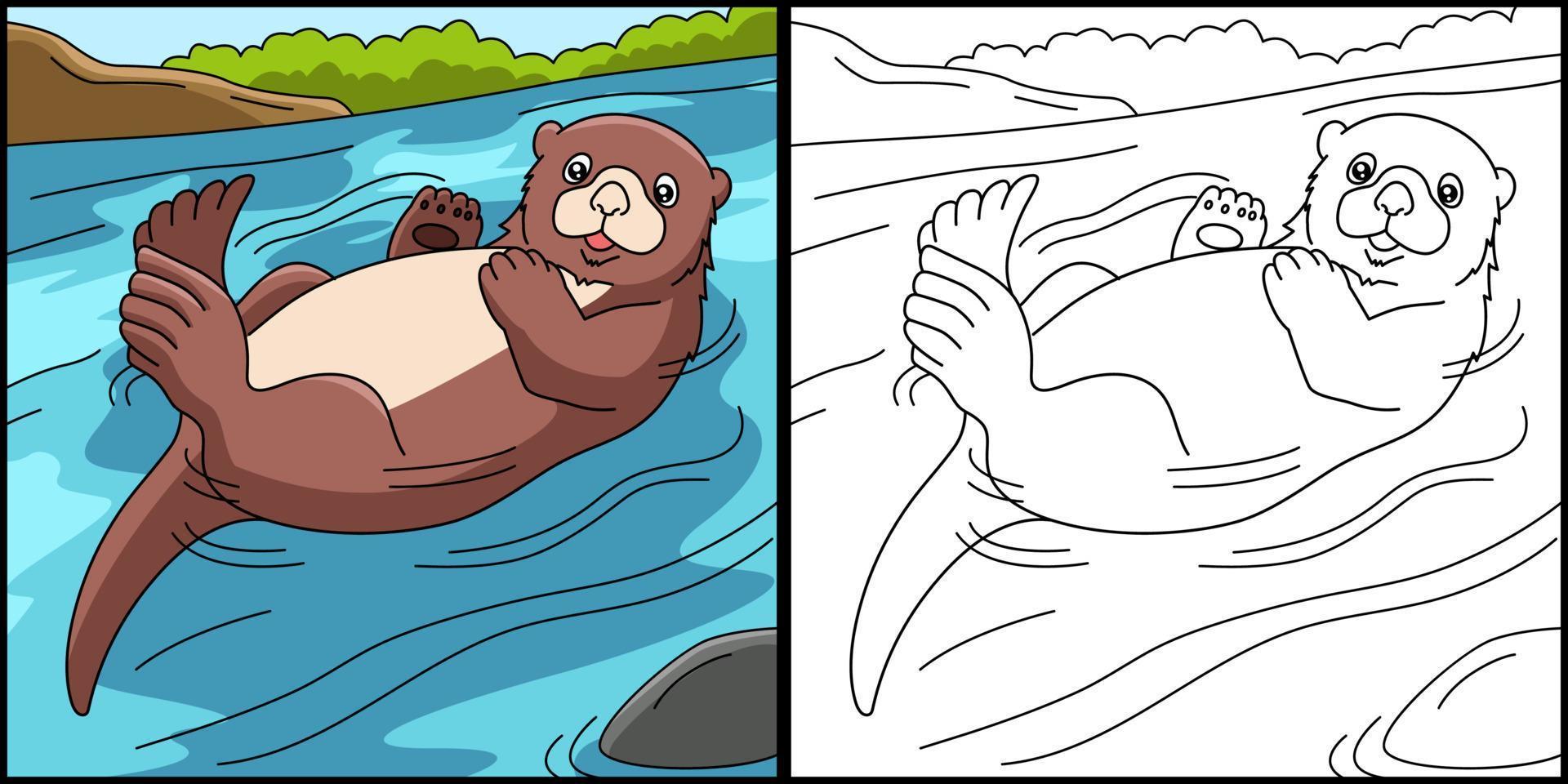 Sea Otter Coloring Page Colored Illustration vector