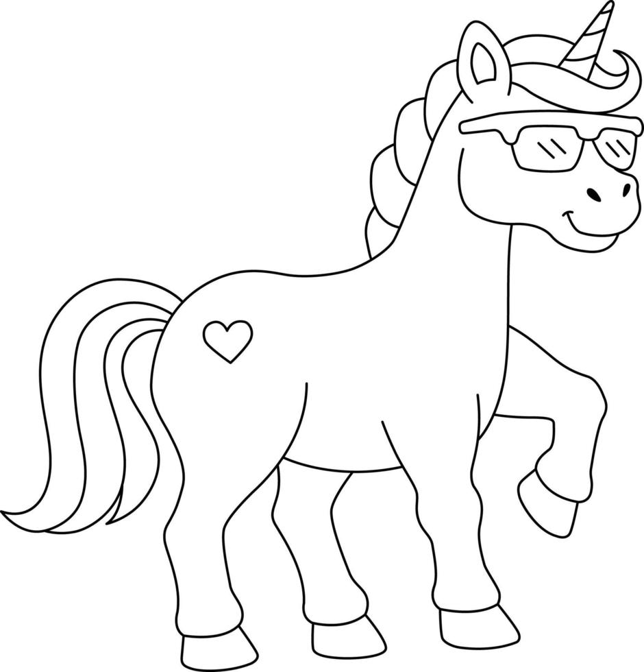 unicornio con gafas de sol para colorear página aislada vector