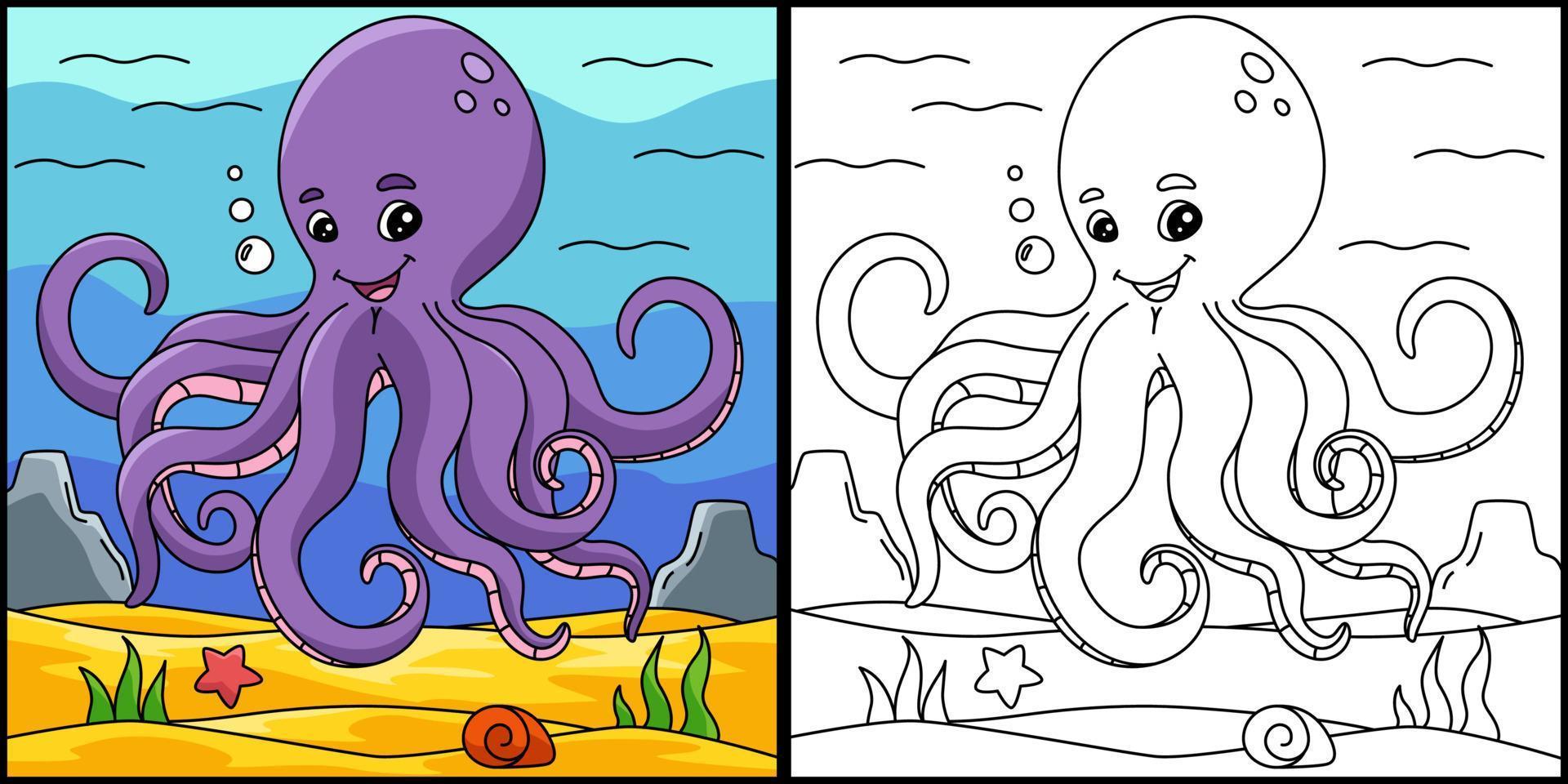 Octopus Coloring Page Colored Illustration vector