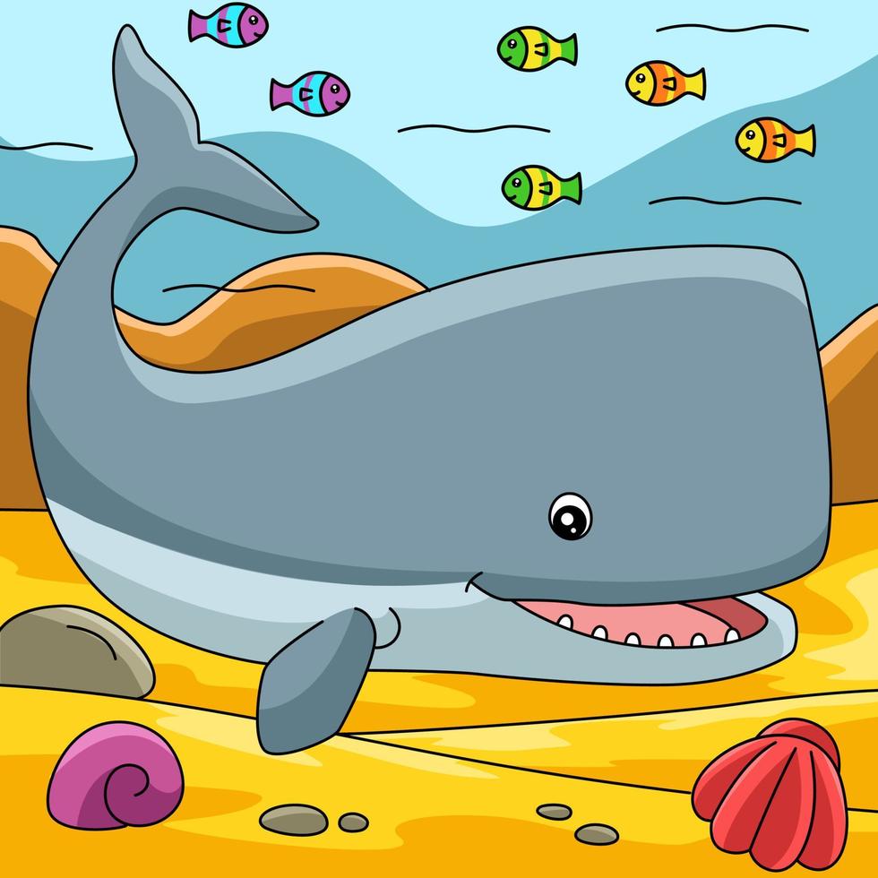 Sperm Whale Cartoon Vector Colored Illustration