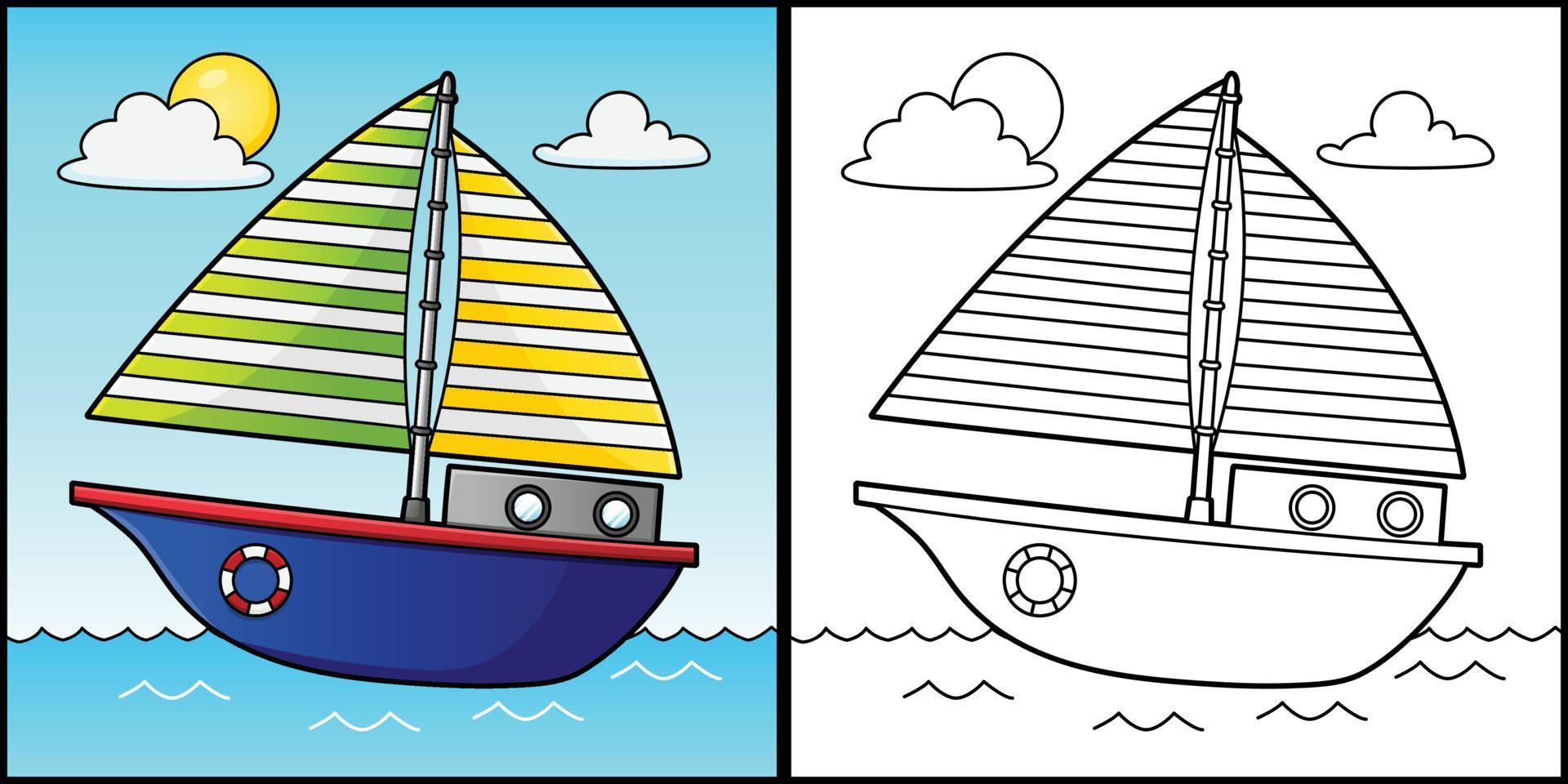 Sailboat Coloring Page Vehicle Illustration vector