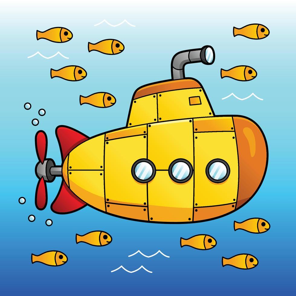 Submarine Cartoon Colored Vehicle Illustration vector