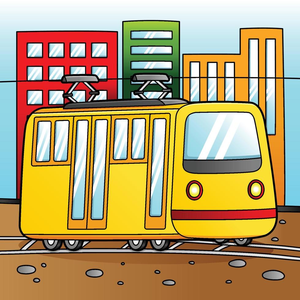 Tram Cartoon Colored Vehicle Illustration vector