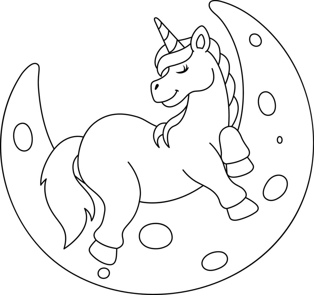 Unicorn Sleeping On The Moon Coloring Isolated vector