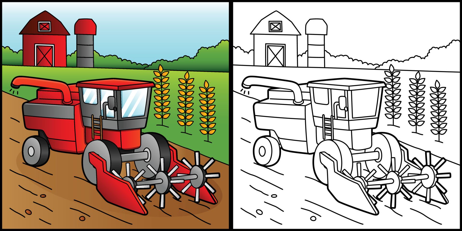 Combine Harvester and Tractor at Work on Field. Stock Vector - Illustration  of harvester, doodling: 102631828