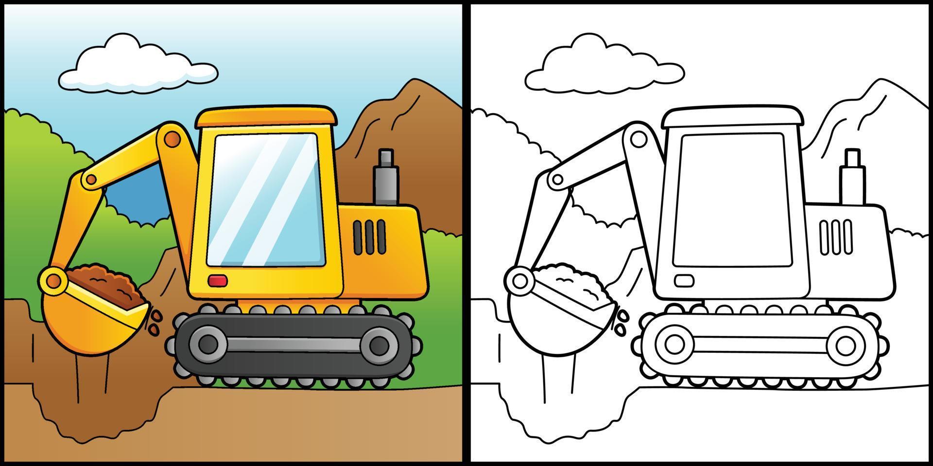 Excavator Coloring Page Vehicle Illustration vector