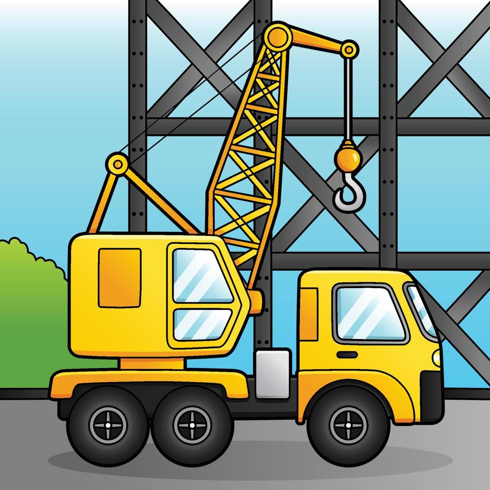 Crane Cartoon Colored Vehicle Illustration vector