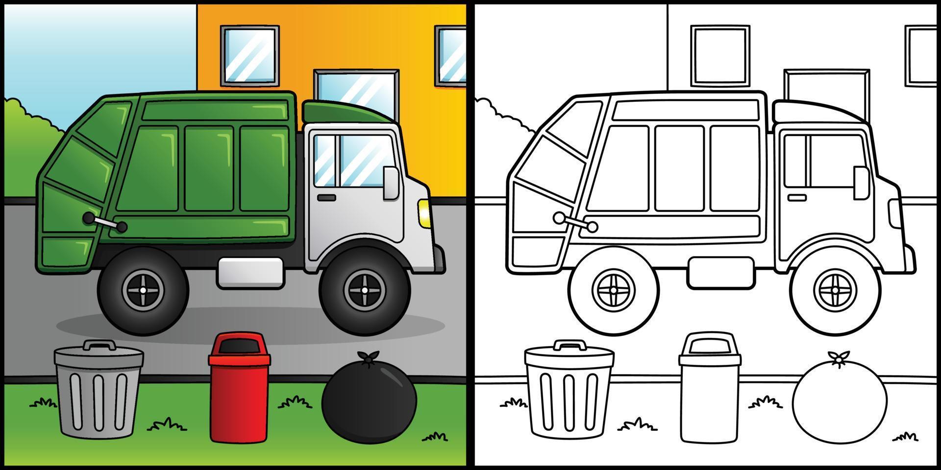 Camión de basura para colorear ilustración de vehículo vector