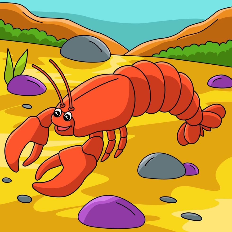 langosta en la ilustración de color de dibujos animados del océano vector
