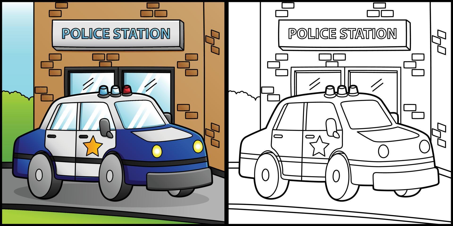 coche de policía para colorear página vehículo ilustración vector