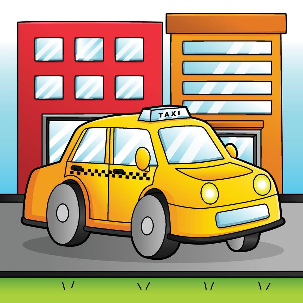 Taxi Cartoon Colored Vehicle Illustration vector