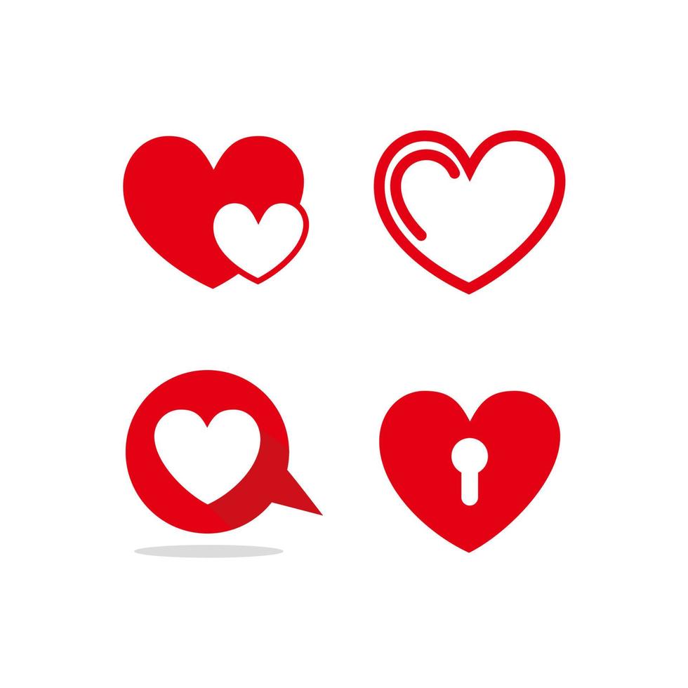 Set of Heart icon vector illustration template. Heart icon design collection. Love vector design isolated on white background. Love vector icon flat design for website, symbol, logo, sign, app, UI.