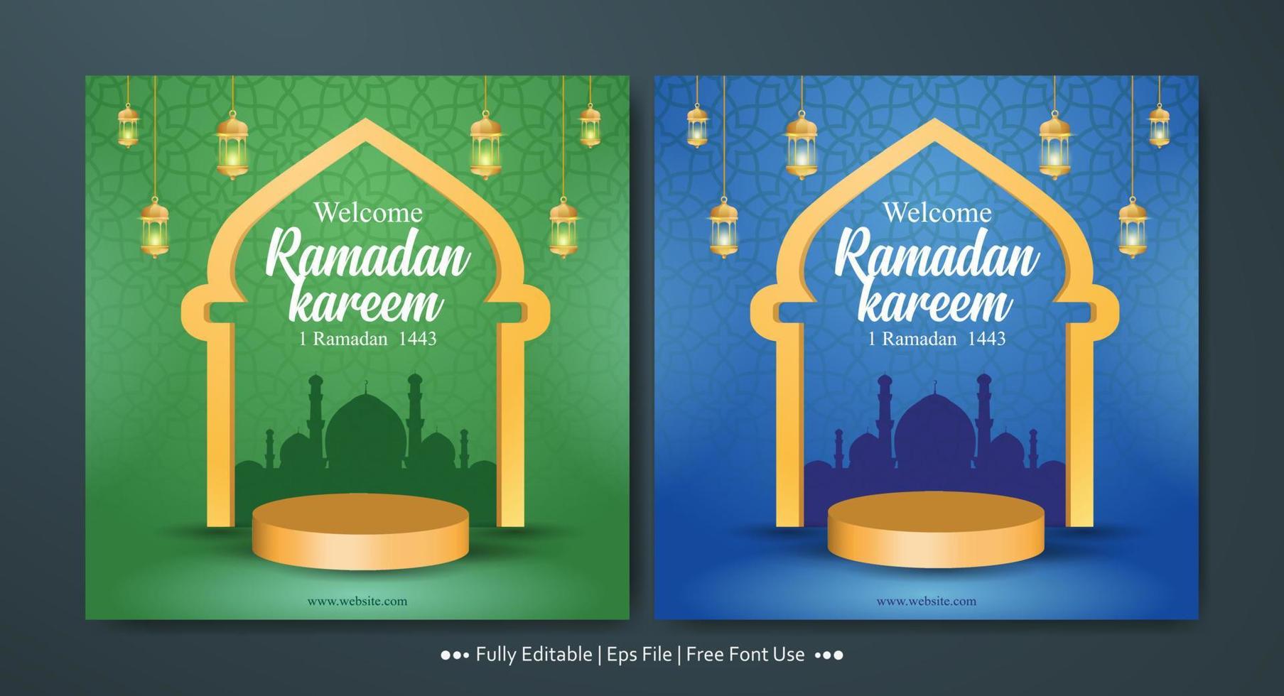 ramadan kareem con placa vacía colección de plantillas de banner cuadrado vector