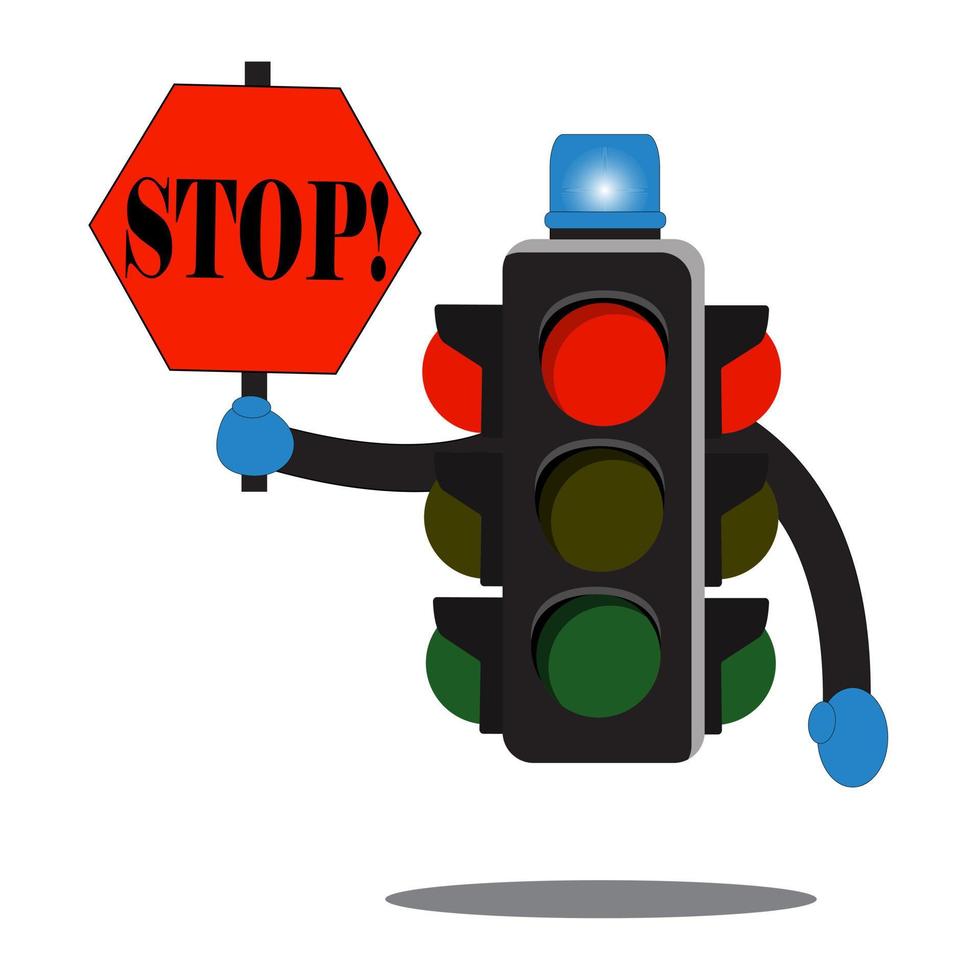 illustration vector graphics of cartoon traffic light holding STOP