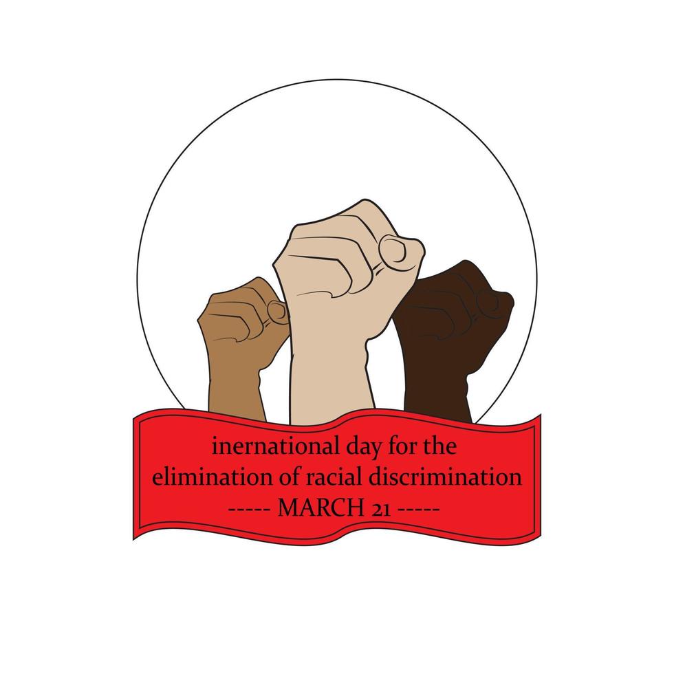 El día internacional para la eliminación de la discriminación racial se celebra cada 21 de marzo. ilustración vectorial puño cerrado vector