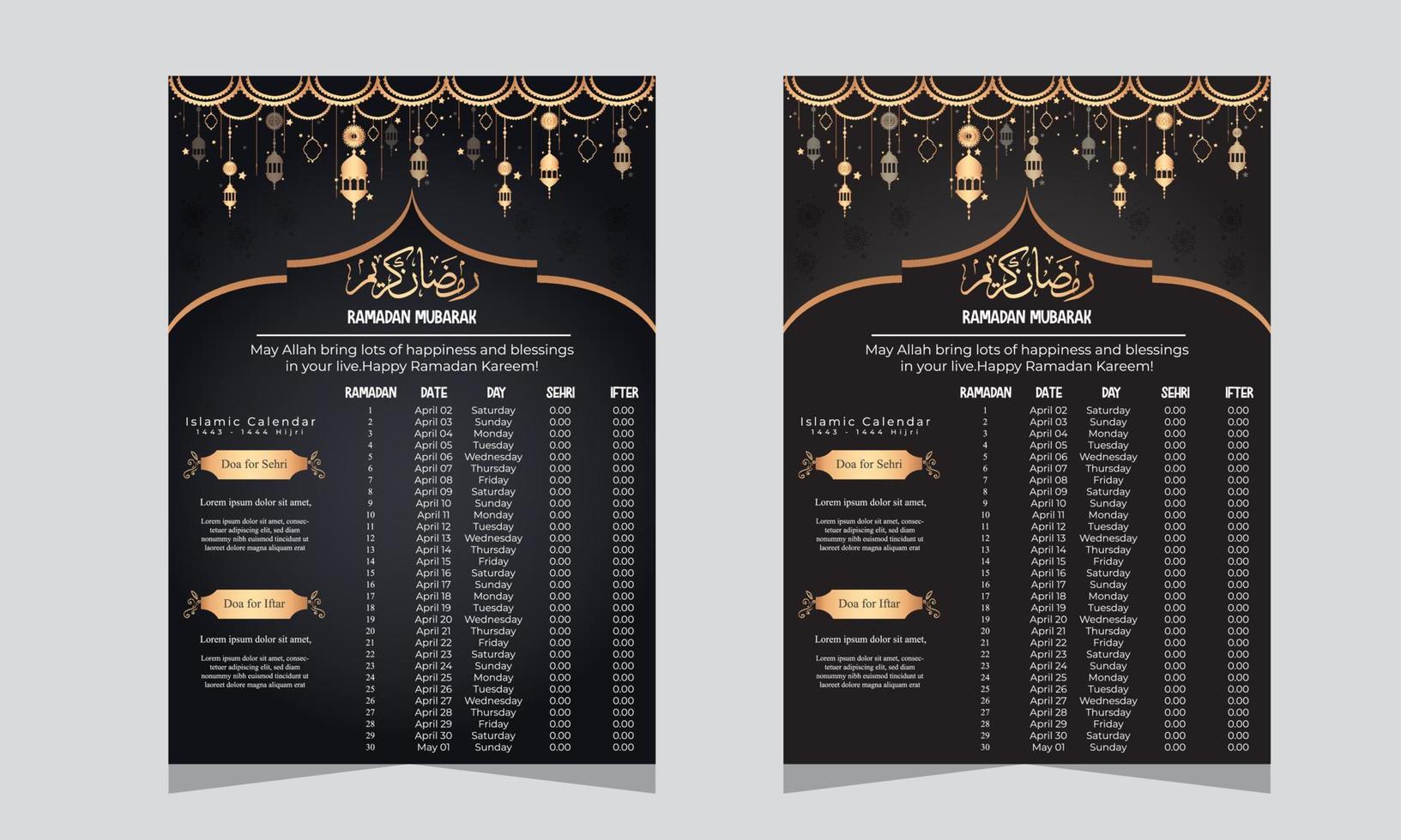 Ilustración de vector de tabla de tiempo de Ramadán islámico