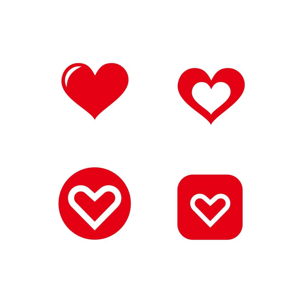 conjunto de plantilla de ilustración de vector de icono de corazón. colección de diseño de iconos de corazón. amor diseño vectorial aislado sobre fondo blanco. diseño plano de icono de vector de amor para sitio web, símbolo, logotipo, signo, aplicación, interfaz de usuario.