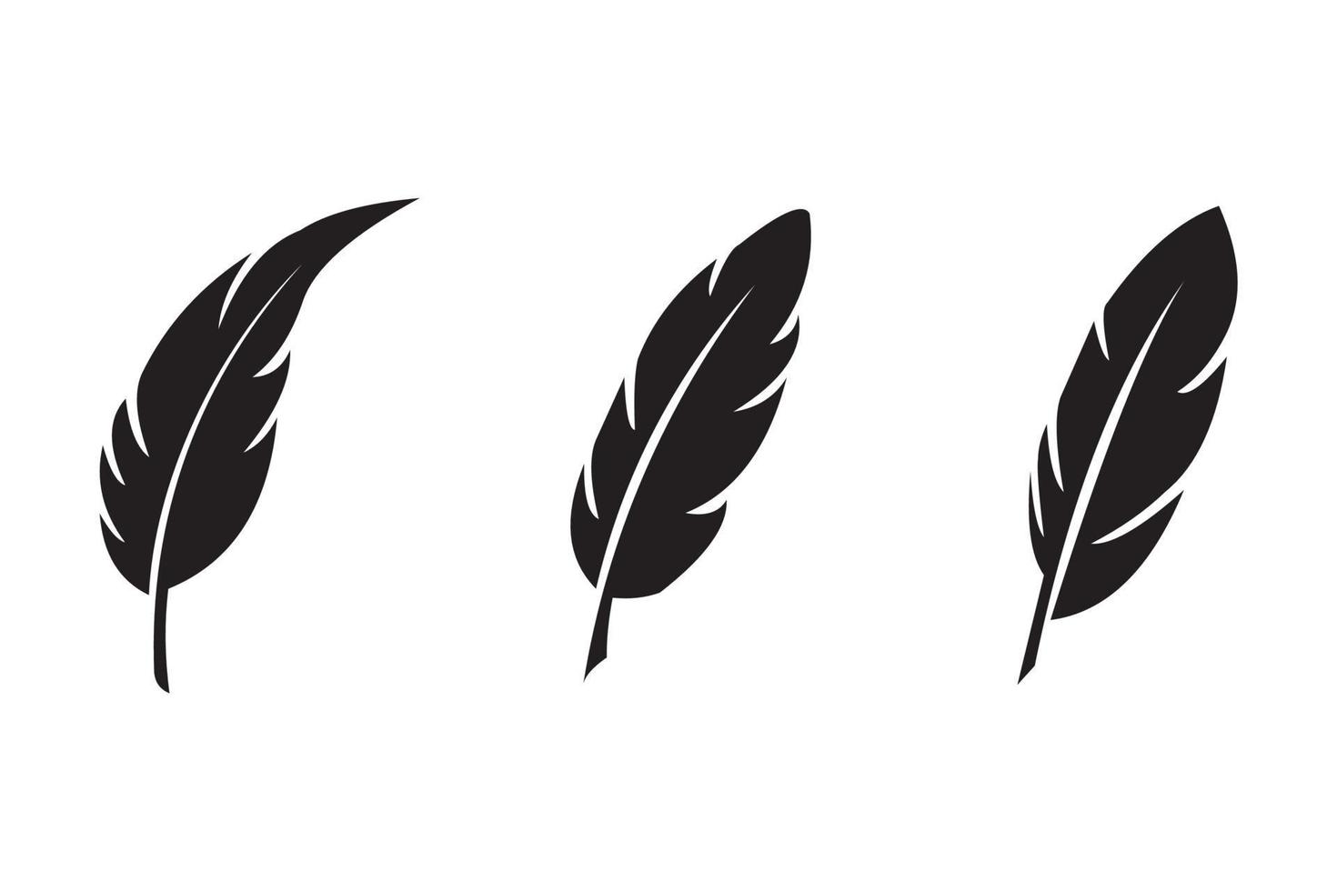 siluetas negras de plumas de pájaro. colección plumelet. vector aislado en blanco