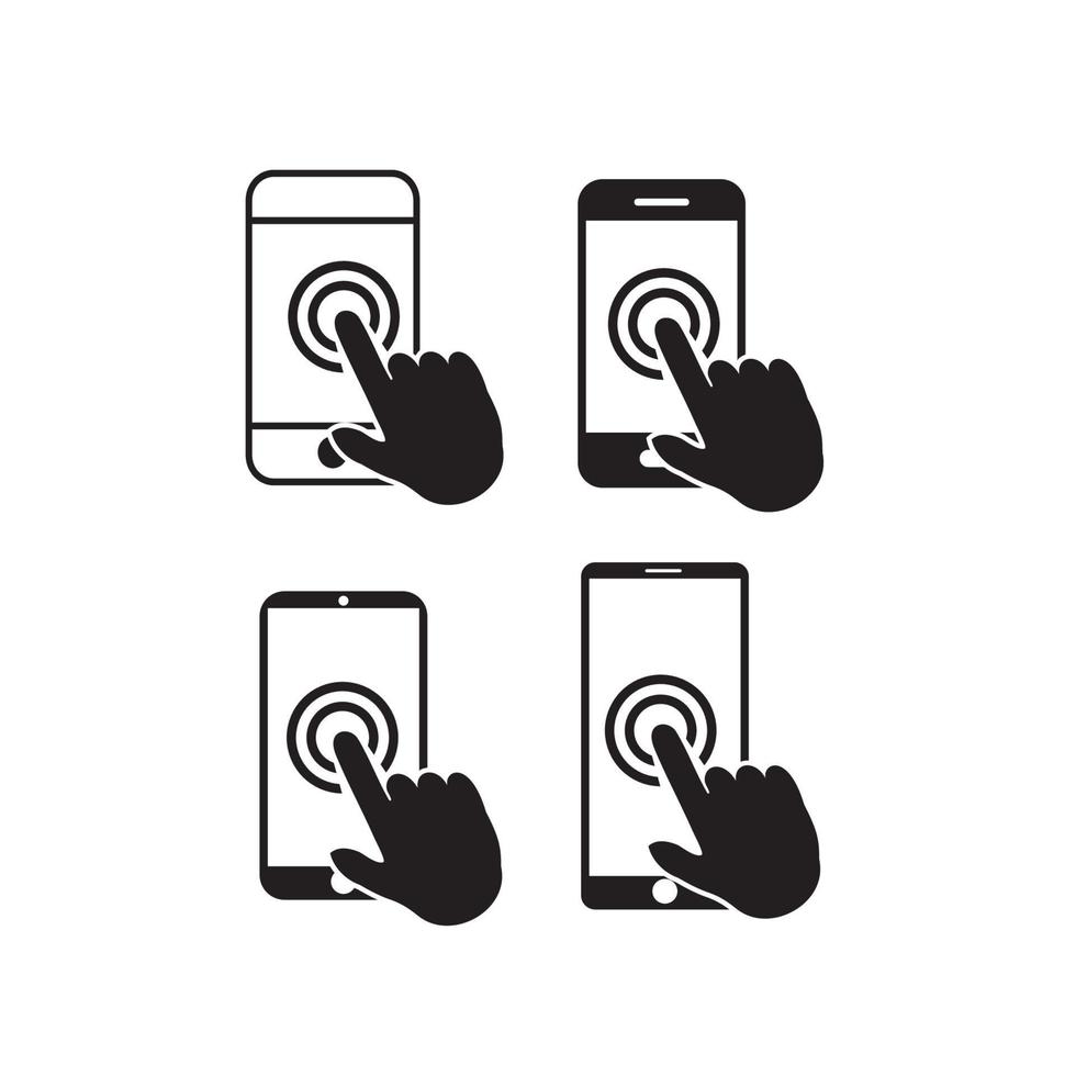 Hand touch screen smartphone icon. Click on the smartphone. Vector icon