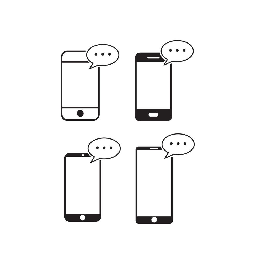 Mobile phone chat message notifications vector icon isolated line outline style, smartphone chatting bubble speeches pictogram, concept of online talking, speak messaging, conversation, dialog symbol