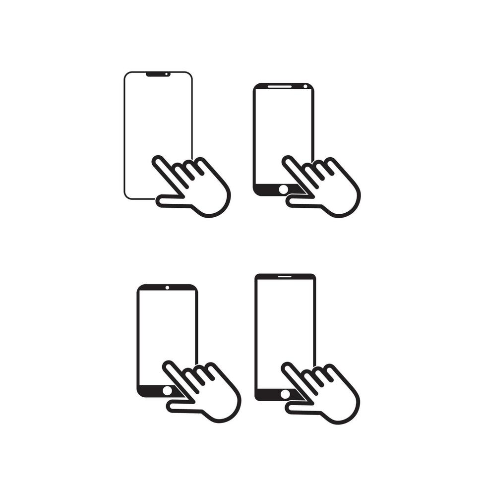 Hand touch screen smartphone icon. Click on the smartphone. Vector icon