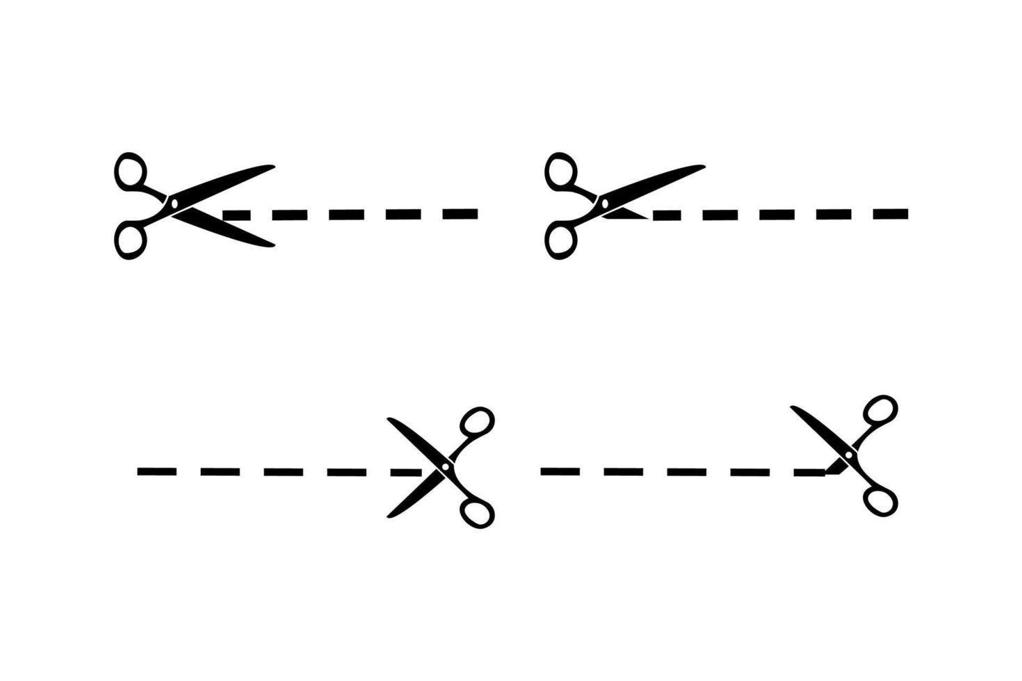 juego de tijeras con líneas de corte. corte de tijeras negras. iconos vectoriales vector