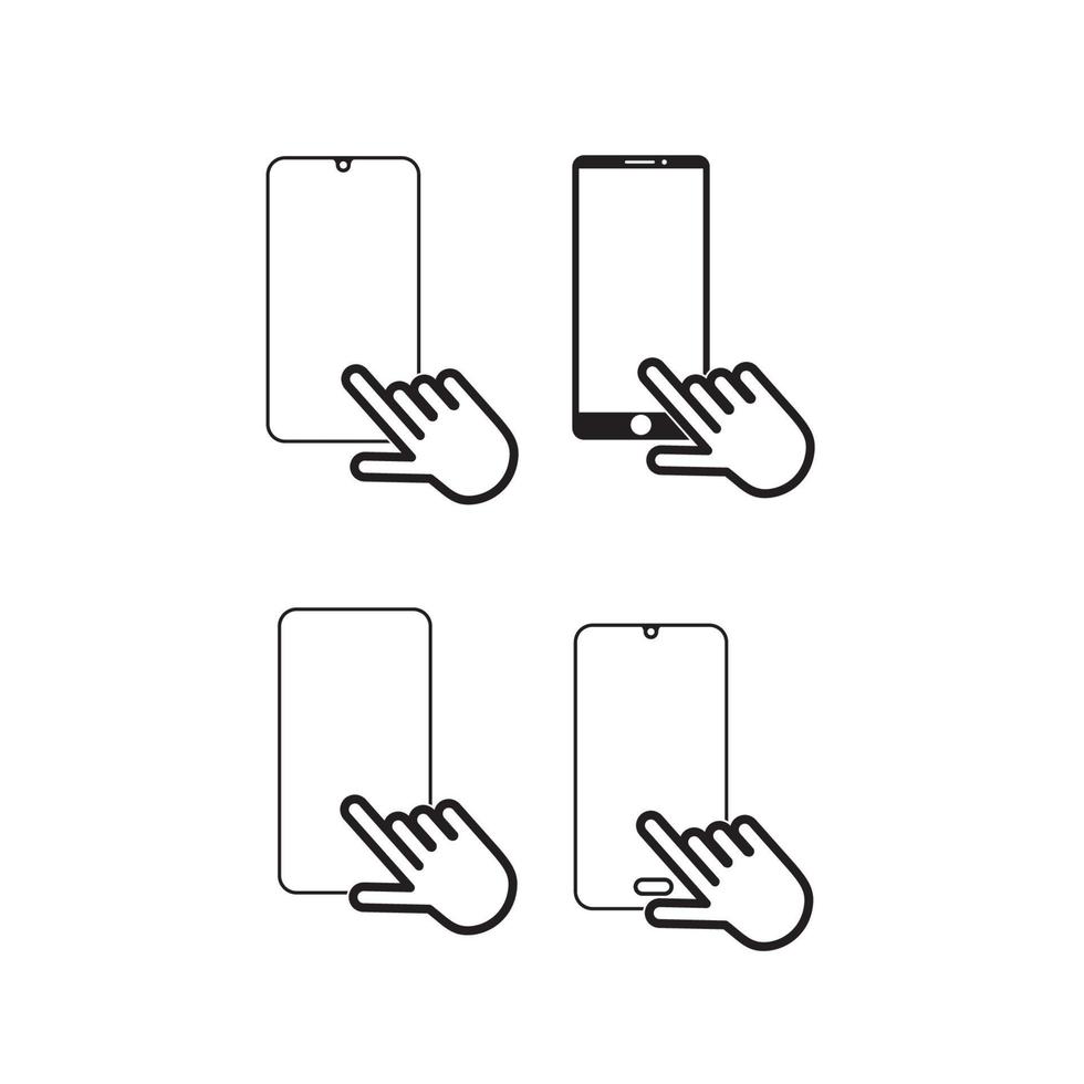 Hand touch screen smartphone icon. Click on the smartphone. Vector icon