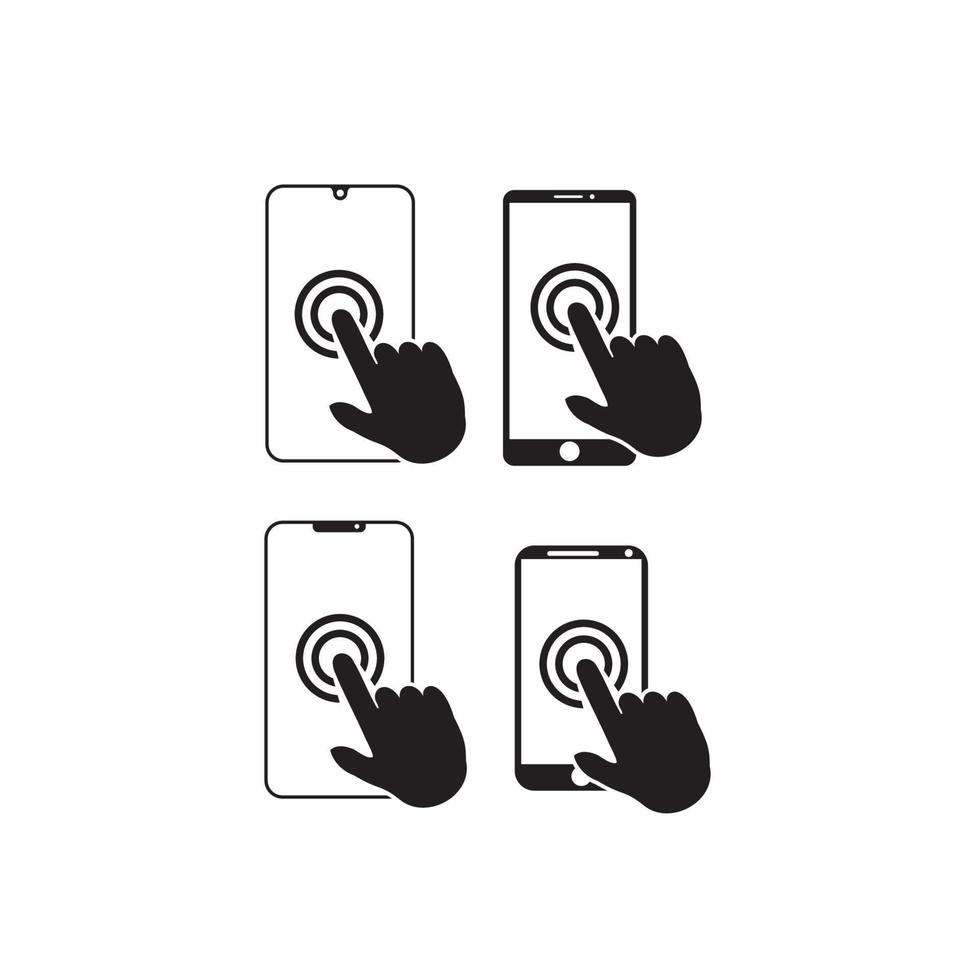 Hand touch screen smartphone icon. Click on the smartphone. Vector icon
