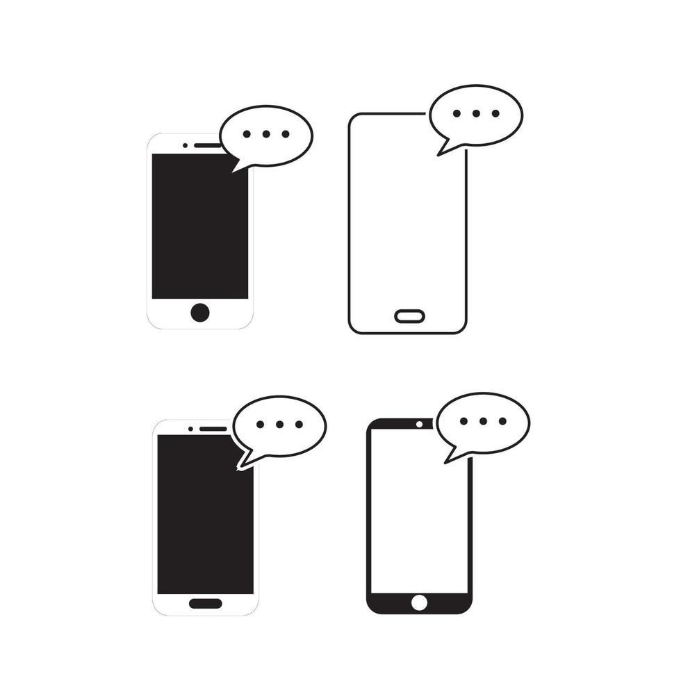 Mobile phone chat message notifications vector icon isolated line outline style, smartphone chatting bubble speeches pictogram, concept of online talking, speak messaging, conversation, dialog symbol