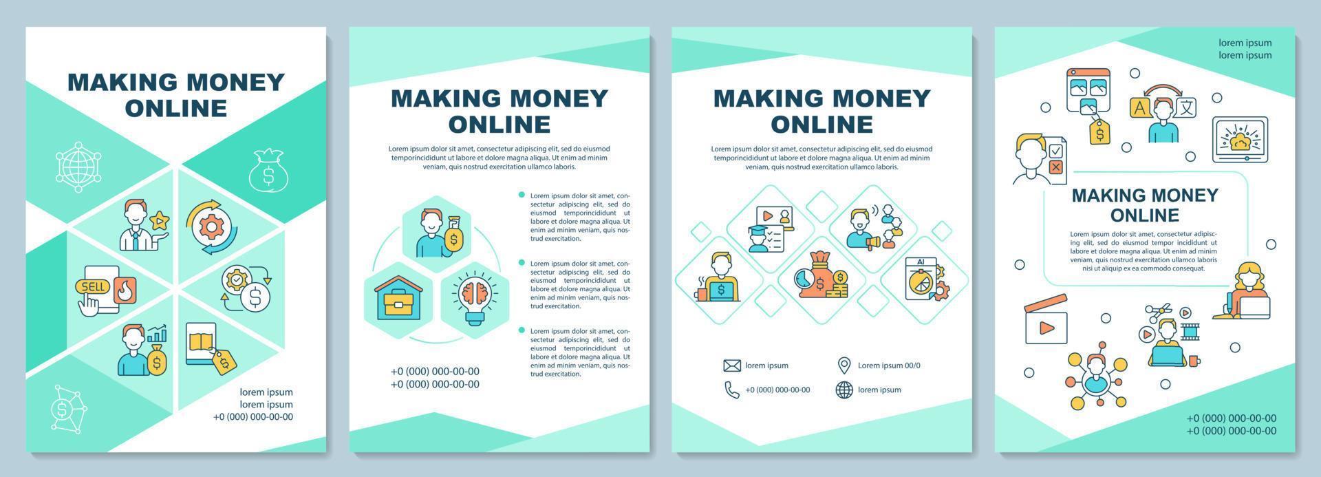 Making money online brochure template. Freelance job. Flyer, booklet, leaflet print, cover design with linear icons. Vector layouts for presentation, annual reports, advertisement pages