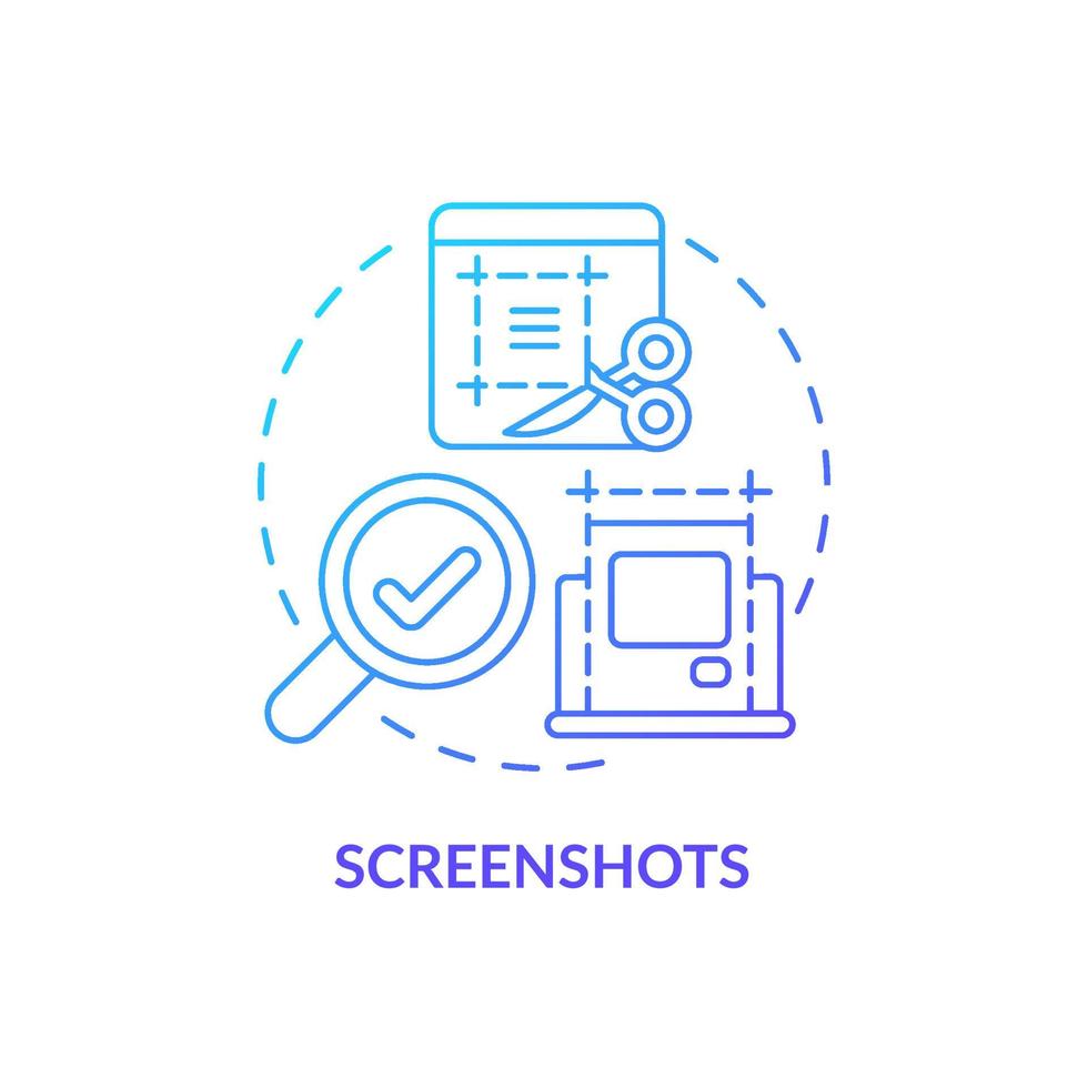 Screenshots blue gradient concept icon. Capture work software screen on computer display. Employee monitoring abstract idea thin line illustration. Vector isolated outline color drawing