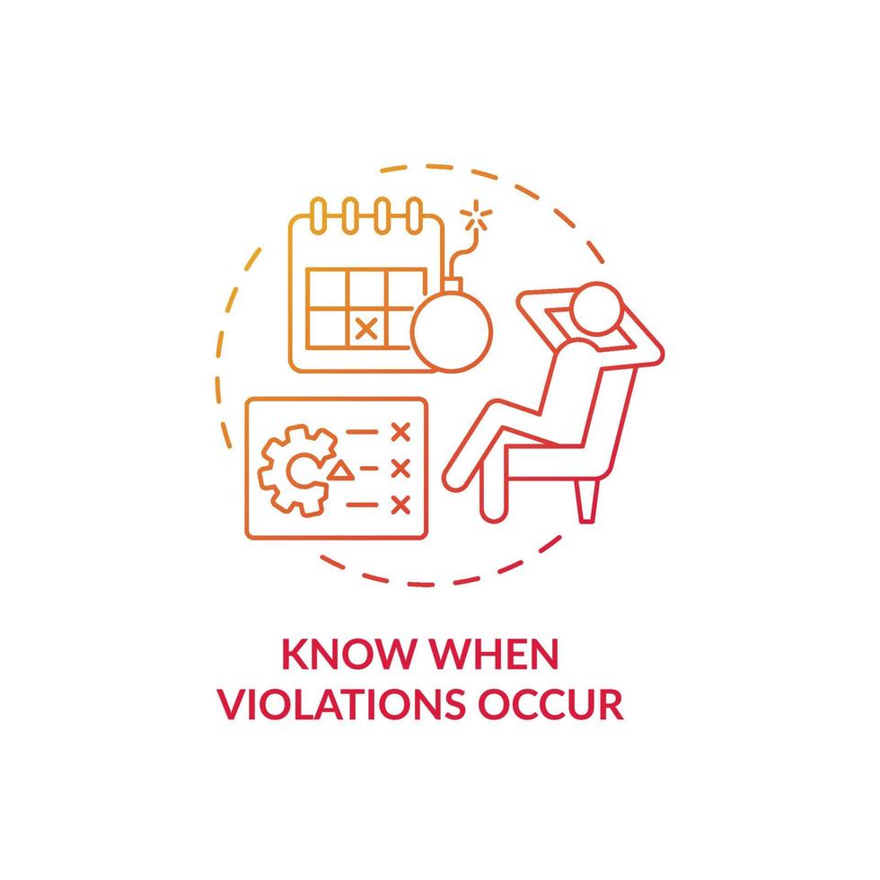 Know when violations occur red gradient concept icon. Tracking productivity at workplace. Employee monitoring abstract idea thin line illustration. Vector isolated outline color drawing