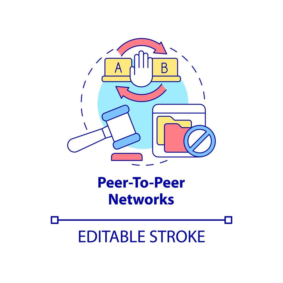 Peer-to-peer networks concept icon. Piracy source abstract idea thin line illustration. Distribute illegal digital media. Copyright infringement. Vector isolated outline color drawing. Editable stroke