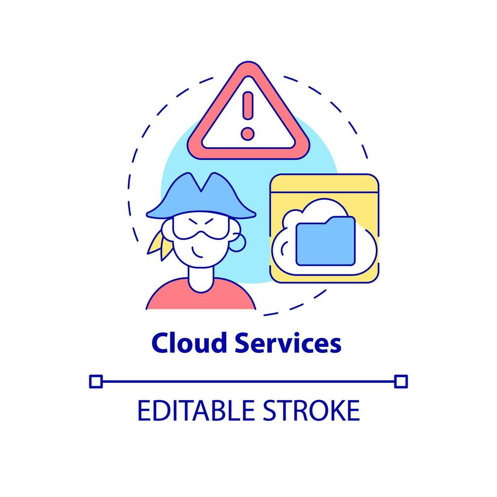 Cloud services concept icon. Source of piracy abstract idea thin line illustration. Downloading and distributing pirated contents. Vector isolated outline color drawing. Editable stroke