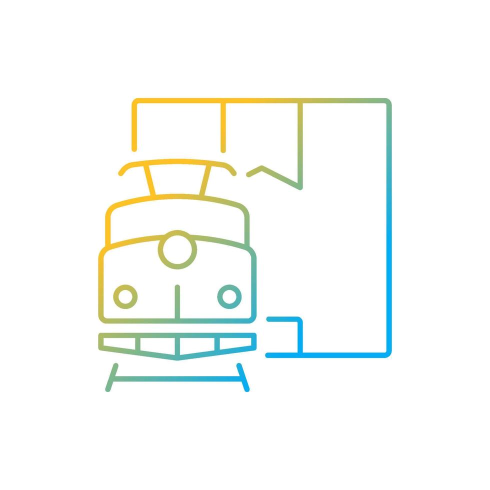 International rail cargo shipping gradient linear vector icon. Delivering by railway. Modern train transporting cargo. Thin line color symbol. Modern style pictogram. Vector isolated outline drawing