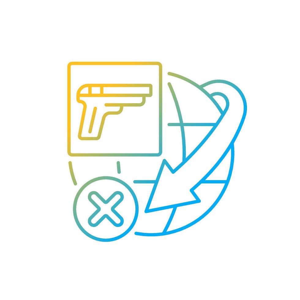 International restriction on firearms shipping gradient linear vector icon. Ammunition transportation worldwide rules. Thin line color symbol. Modern style pictogram. Vector isolated outline drawing