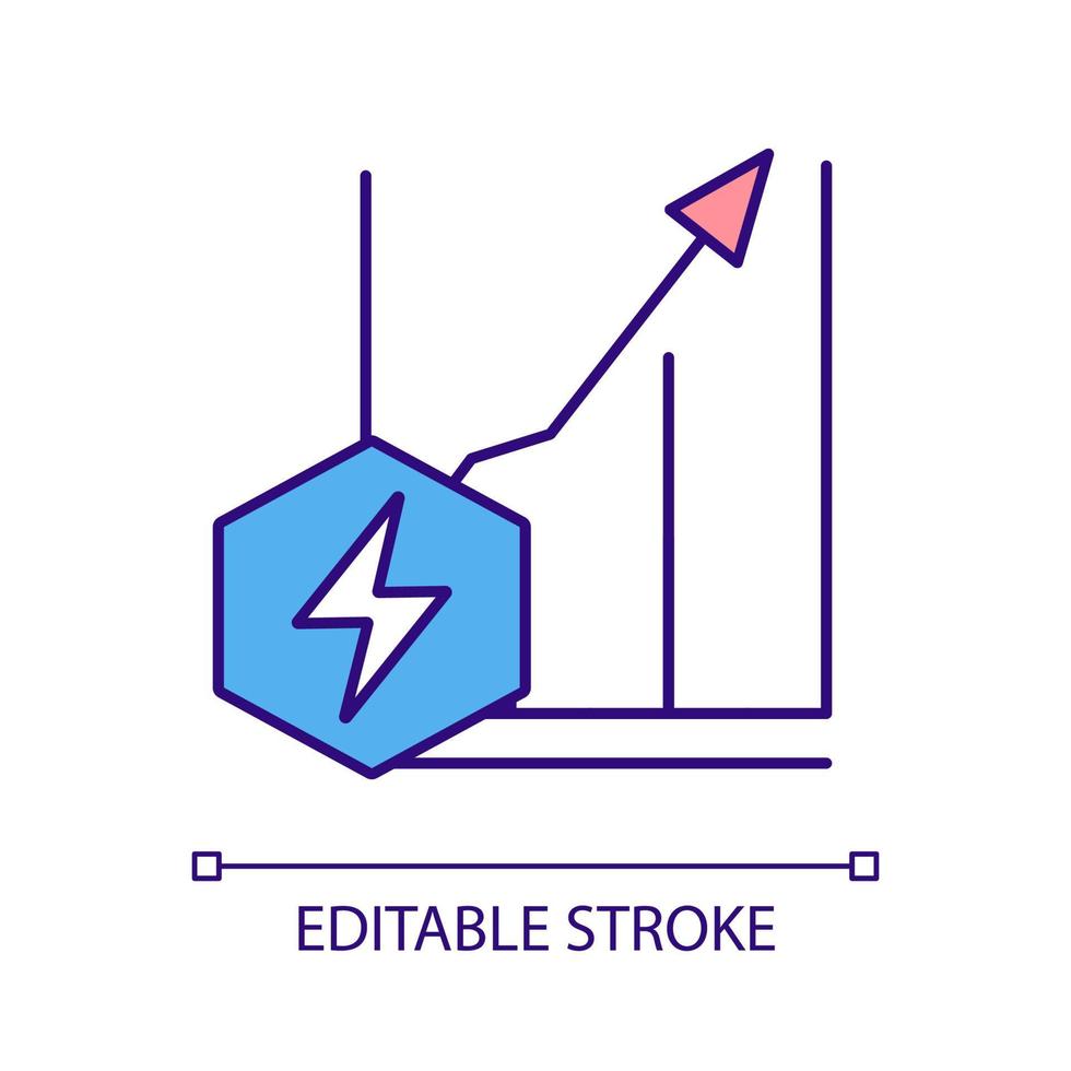 Increasing energy levels RGB color icon. Boosting power efficiency. Industrial sector. Operational improvement. Isolated vector illustration. Simple filled line drawing. Editable stroke