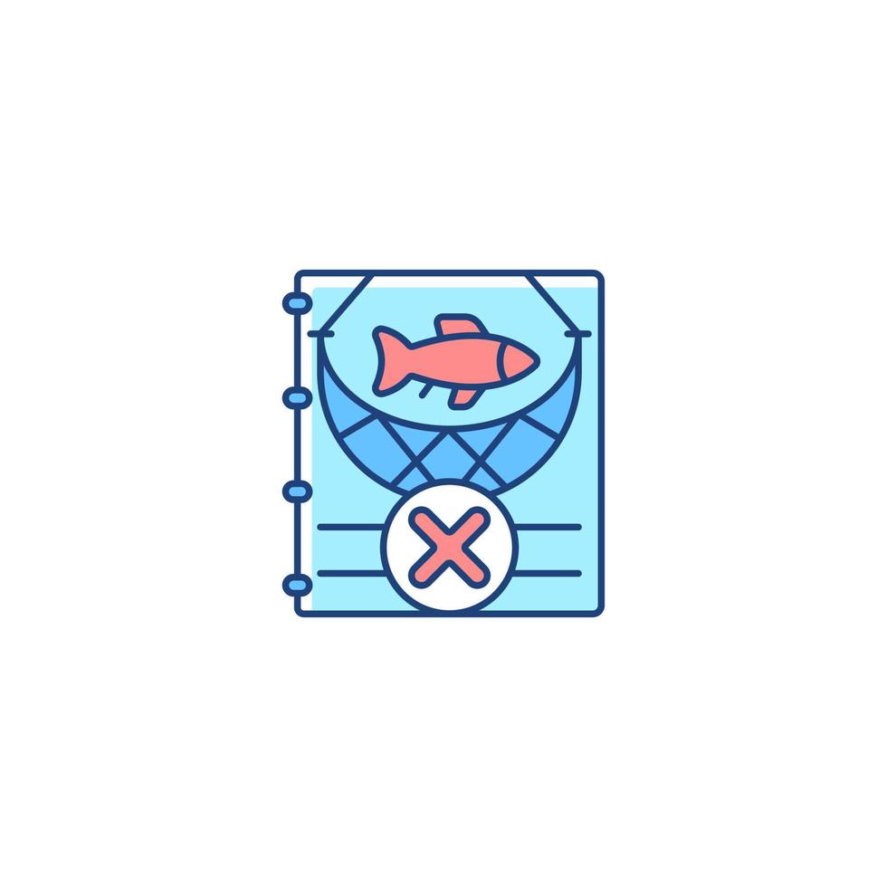 icono de color rgb de pesca iuu. pesca ilegal, no declarada y no reglamentada. pescar sin licencia y permiso. regulación de la cantidad de captura. ilustración vectorial aislada. dibujo lineal relleno simple vector