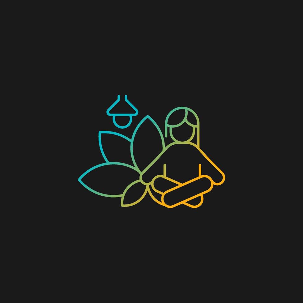 Meditation rooms gradient vector icon for dark theme. Meditative space at work. Creating relaxation area. Wellness room. Thin line color symbol. Modern style pictogram. Vector isolated outline drawing