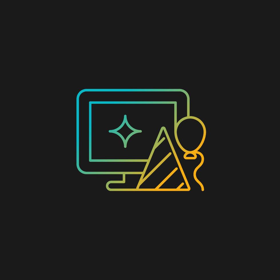 Office party gradient vector icon for dark theme. Workplace celebration. Developing social connections with coworkers. Thin line color symbol. Modern style pictogram. Vector isolated outline drawing