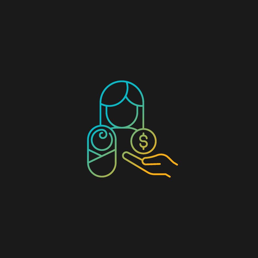 Paid parental leave gradient vector icon for dark theme. Care for born, adopted child. Improving maternal health. Thin line color symbol. Modern style pictogram. Vector isolated outline drawing