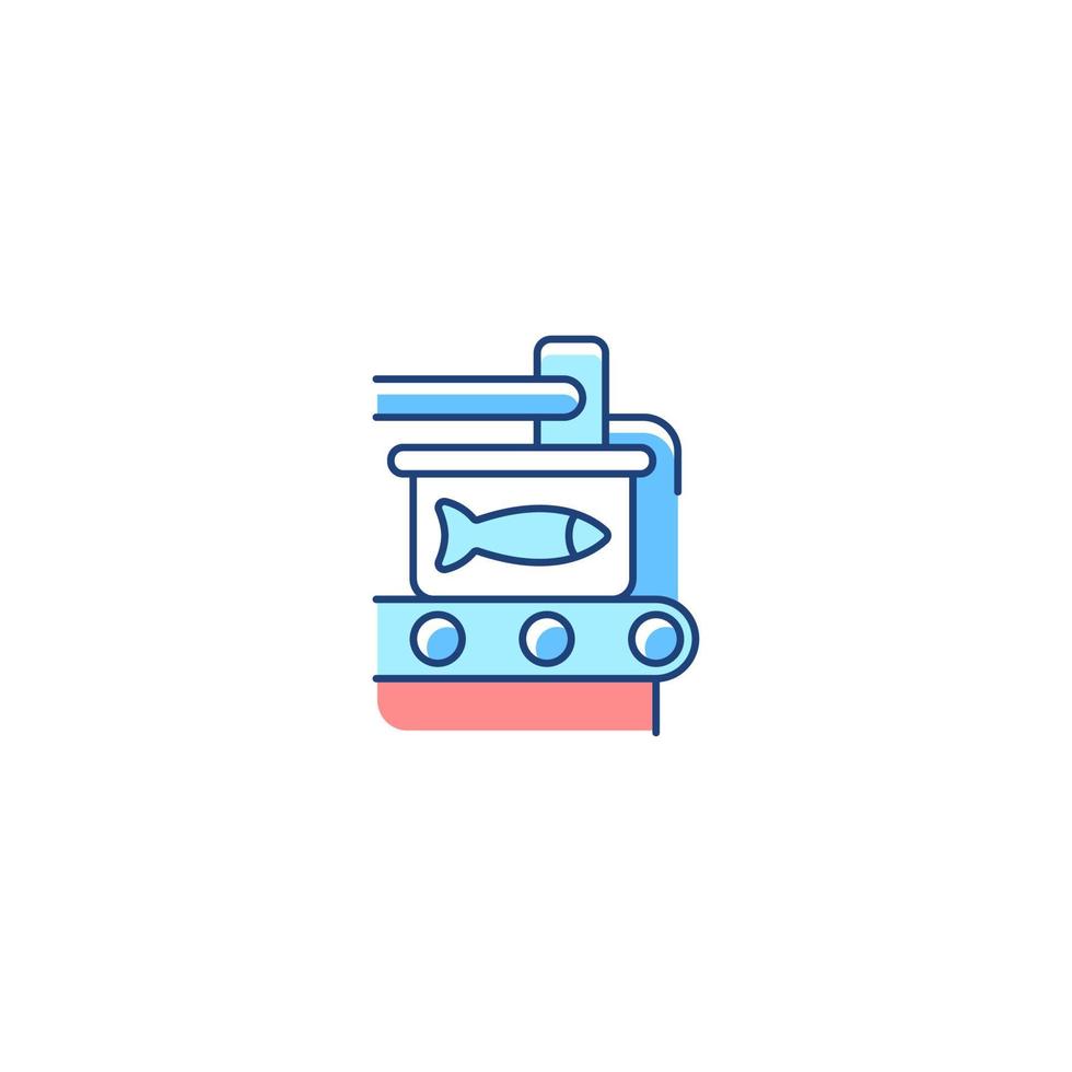 Canning RGB color icon. Fish processing. Sealing conveyor. Conserved seafood. Commercial fish product producing. Heat treatment. Isolated vector illustration. Simple filled line drawing