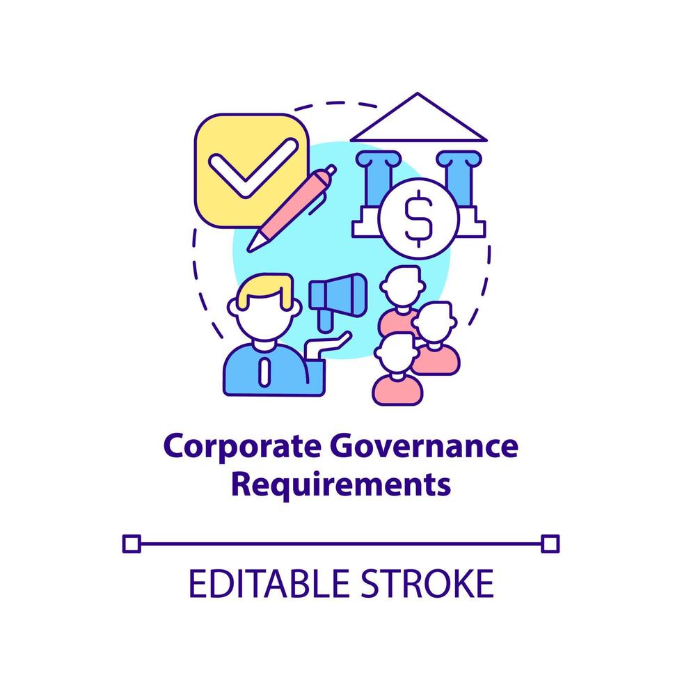 Corporate governance requirements concept icon. Company directing or controlling process abstract idea thin line illustration. Vector isolated outline color drawing. Editable stroke