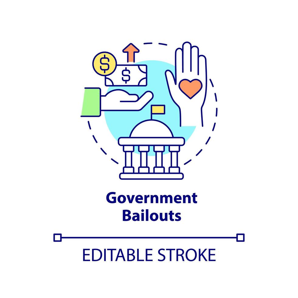 Government bailouts concept icon. Bankruptcy prevention. Financial support from government abstract idea thin line illustration. Vector isolated outline color drawing. Editable stroke