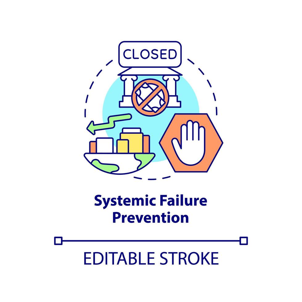 Systemic failure prevention concept icon. Crisis, bank panic prevention. Financial support abstract idea thin line illustration. Vector isolated outline color drawing. Editable stroke