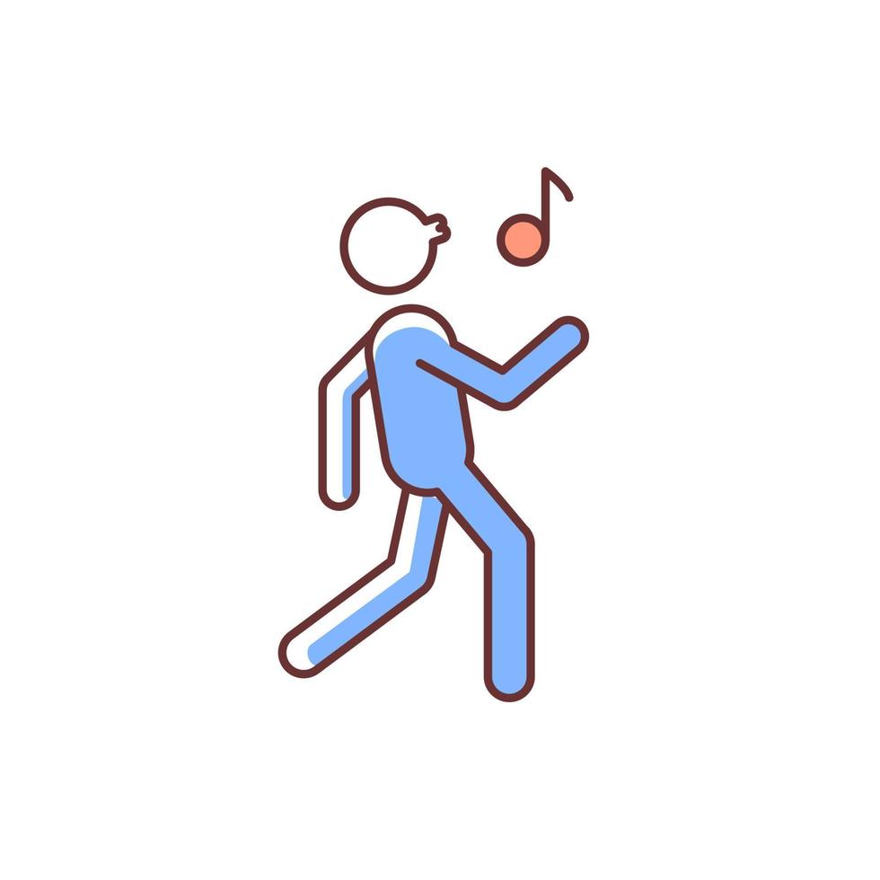 Whistle RGB color icon. Bad habit. Whistling man. Person walking merrily and whistling melody. Habitual patterns of human behavior. Isolated vector illustration. Simple filled line drawing